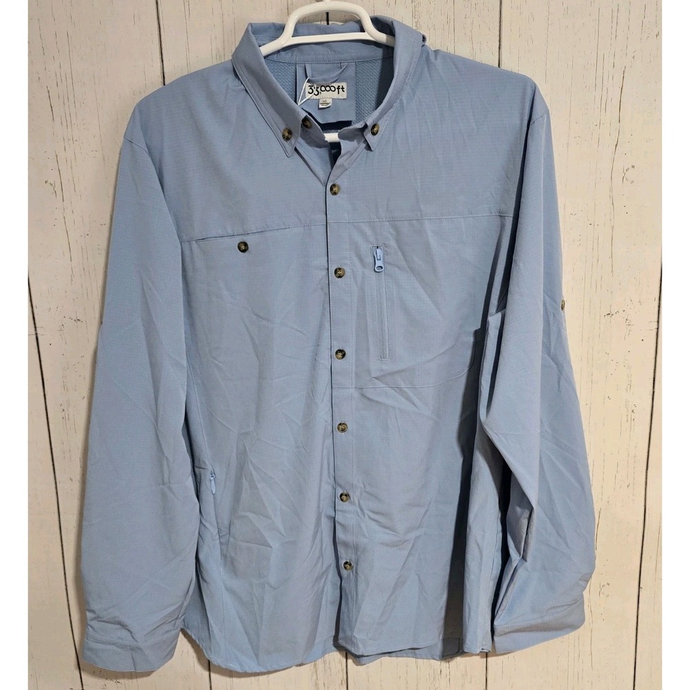 33000ft XL Men Button Shirt Long Sleeve Air-Hole Tech UV‎ Protection Blue NEW